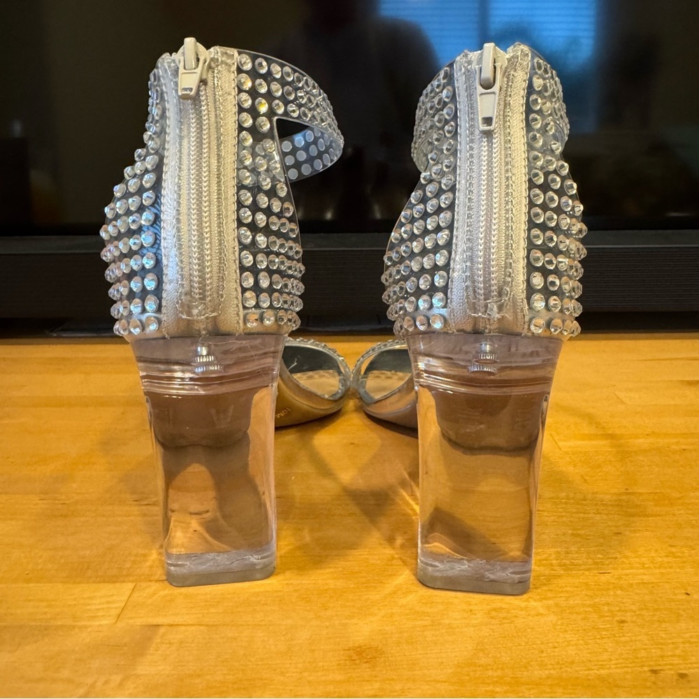 π 6/$60 New INC Clear Transparent Rhinestones Ankle Strap Size 10 Square 4β Heel - Picture 3 of 9